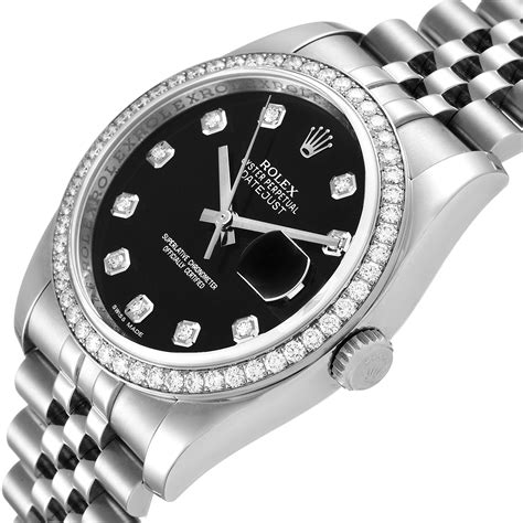 rolex datejust black 36mm|rolex 36mm datejust diamond bezel.